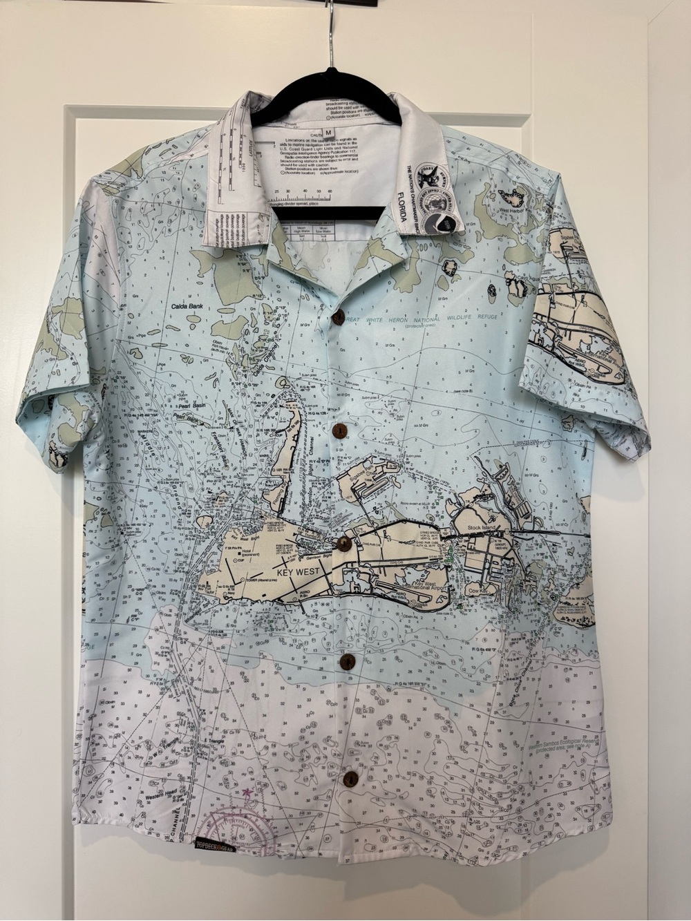 Casual Light Blue Nautical Map Short-Sleeve Button-Down Shirt